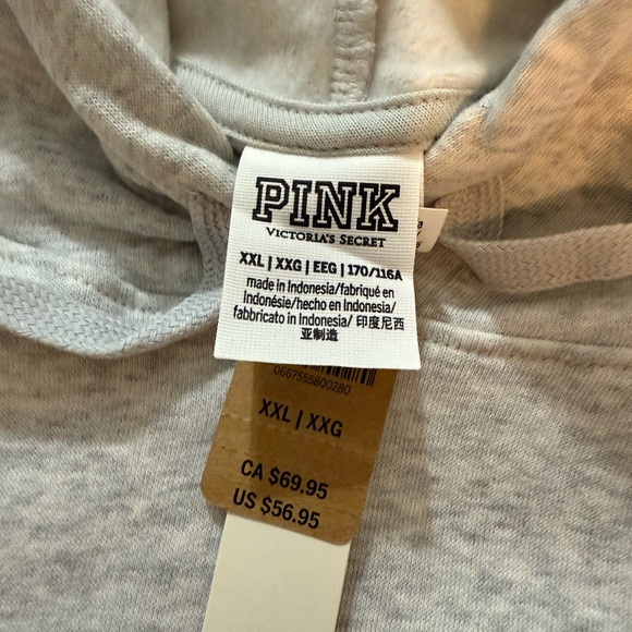 Victoria’s Secret Pink Lounge Campus Pullover Hooded Sweatshirt Grey w/Dog Logo - Picture 5 of 11